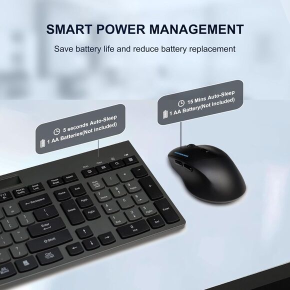 RECCAZR Wireless Keyboard and Mouse Combo, 2.4Ghz  with Phone Tablet Holder - Picture 5 of 8